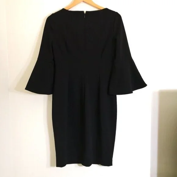 Calvin Klein Black Bell Sleeve Pearl Detail Midi Dress Size 8 - Picture 5 of 5